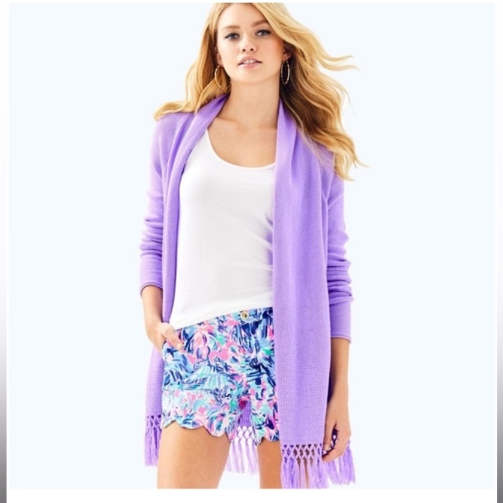 Lilly Pulitzer Tatum Lilac purple Open-Front Women's fringe cardigan Sweater S